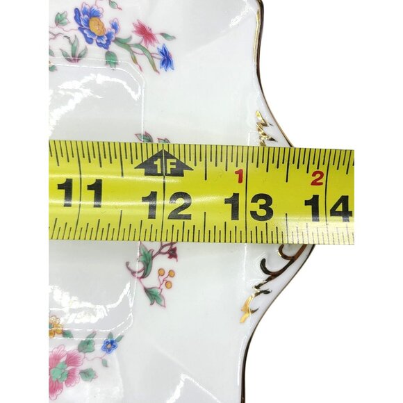 Hammersley Hand-Painted Peacock Porcelain Tray 24k Trim Floral & Bird 14" x 7" - Picture 7 of 9